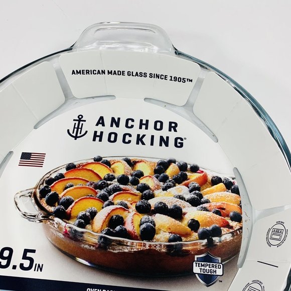 Anchor Hocking Fluted Deep Pie Dish Plate With Handles 9.5" Clear Glass USA NEW - Picture 4 of 8